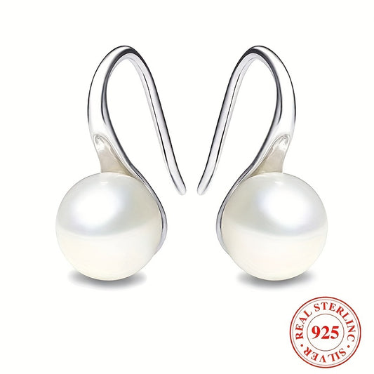 Sterling 925 Silver Jewelry With Faux Pearl Decor Hook Earrings Elegant Luxury Style Versatile Ornaments