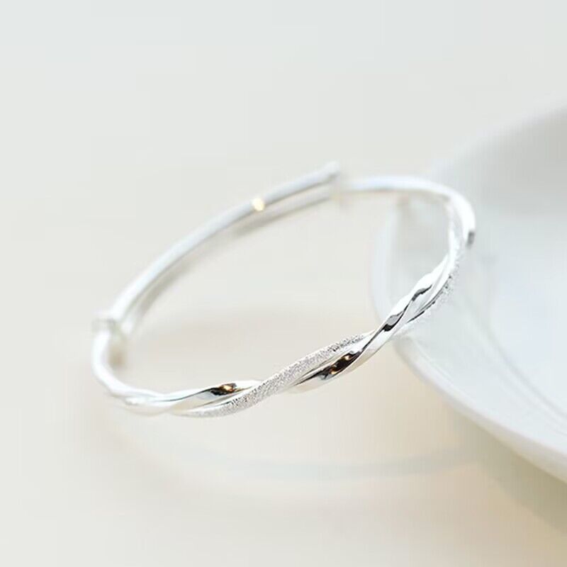 1pc, 925 Silver Simple Cuff Bracelets, Mobius Nail Sand Bracelet, Round Bangle, Female Jewelry, Bracelet Packs, Birthday Gifts, Holiday Gifts, Mother's Day Gifts, Party Favors