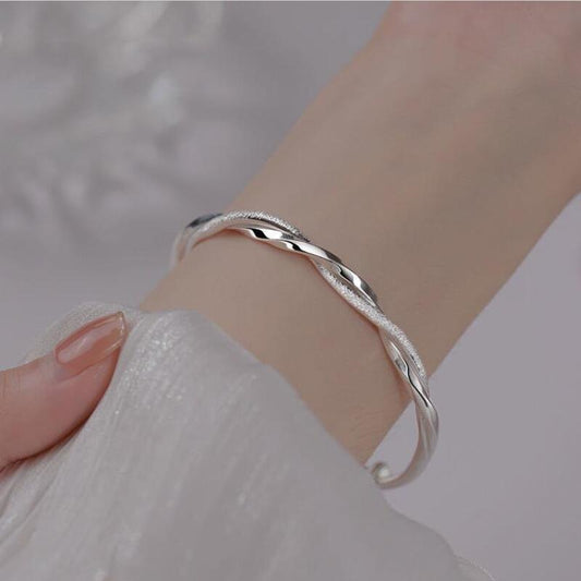 1pc, 925 Silver Simple Cuff Bracelets, Mobius Nail Sand Bracelet, Round Bangle, Female Jewelry, Bracelet Packs, Birthday Gifts, Holiday Gifts, Mother's Day Gifts, Party Favors