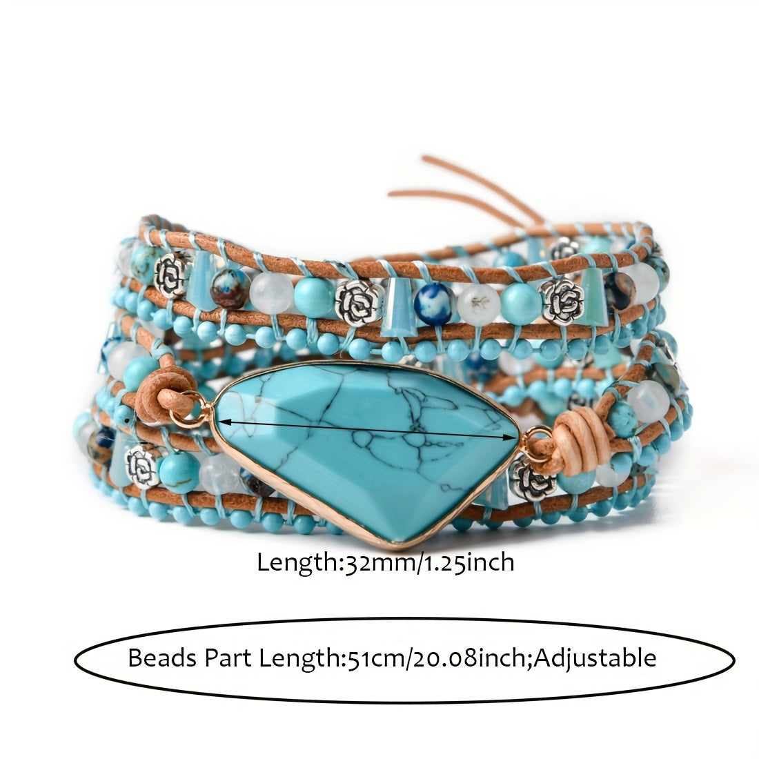 Women's Turquoise Braided PU Leather Bracelet Handmade Wrap Bohemian Bracelet