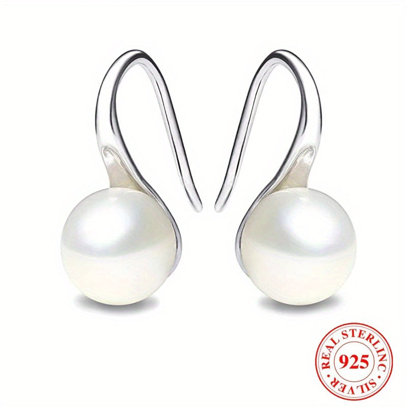 Sterling 925 Silver Jewelry With Faux Pearl Decor Hook Earrings Elegant Luxury Style Versatile Ornaments