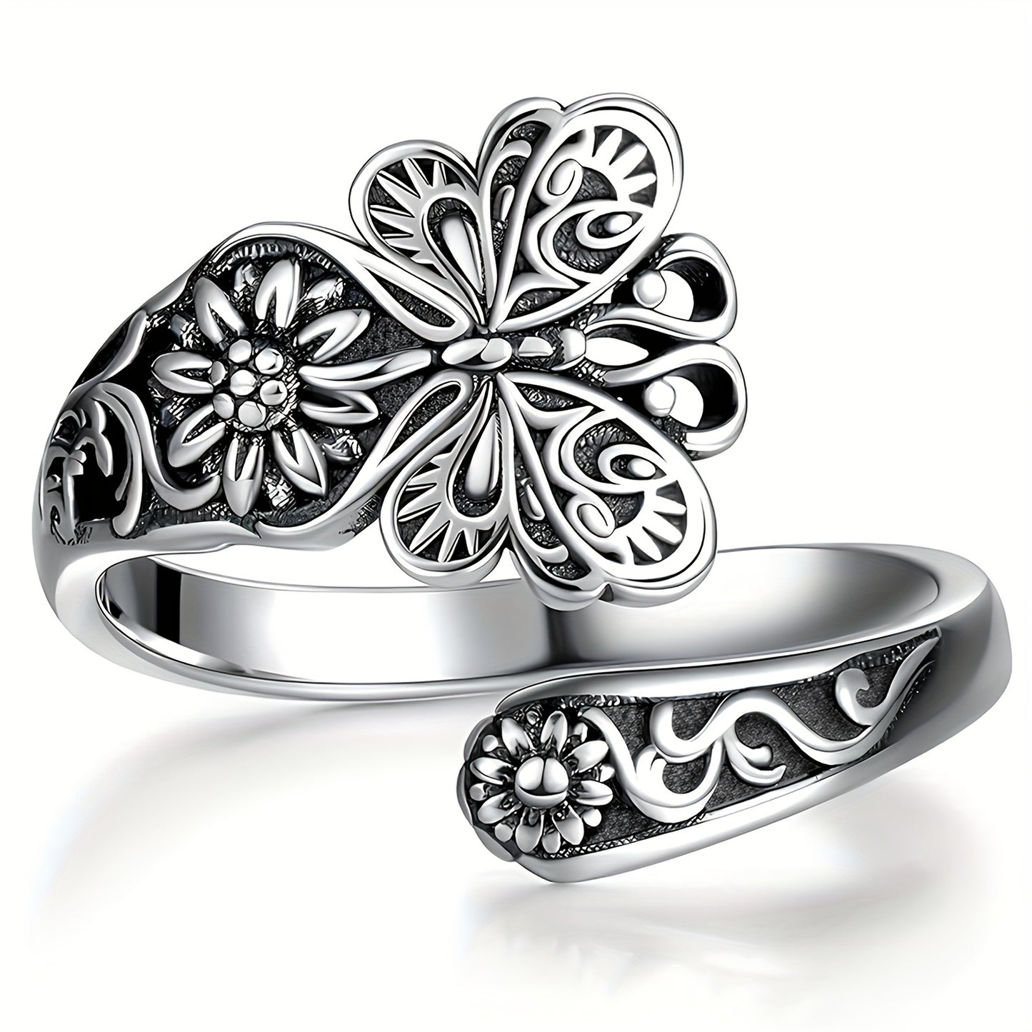 925 Sterling Silver Spoon Ring Retro Butterfly & Flower Carving 18k Gold Plated Symbol Of Beauty And History High Quality Gift For That Special Person With Gift Box